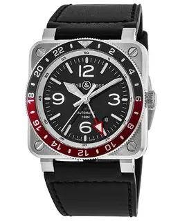 Bell & Ross BR 03-93 GMT Black Dial Leather Strap Men's Watch br0393-bl-st/sca