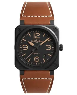 Bell & Ross BR 03 Automatic Heritage Black Dial Ceramic Brown Leather Strap Men's Watch br03a-her-ce/sca
