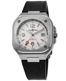 Bell & Ross BR 05 GMT Silver Dial Rubber Strap Men's Watch br05g-si-st/srb