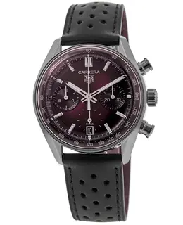 Brand New Authentic Tag Heuer Carrera Chronograph CBS2219.FC6607 Smokey Purple Dial Leather Strap Men's Watch