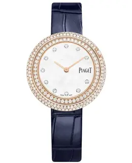 Piaget Possession G0A45092 Mother of Pearl Dial Diamond Rose Gold Case Blue Alligator Leather Strap