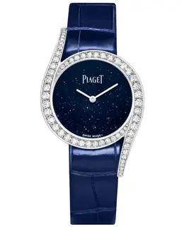 Piaget Limelight Gala Quartz Blue Dial 18K White Gold Diamond Bezel Leather Strap Women's Watch Model G0A452