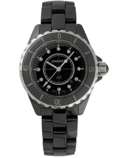 Chanel J12 Classic Diamond Dial Black Ceramic Women's Watch h1625