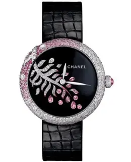 Brand New Authentic Chanel Mademoiselle Privé Black Dial Diamond Gold Watch H3098