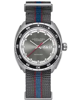 Hamilton American Classic Pan Europ Auto Day Date Grey Dial Fabric Strap Men's Watch Model h35415982