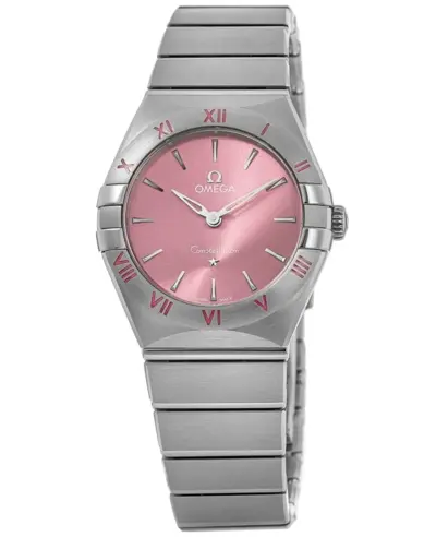 Brand New Authentic Omega Constellation Quartz 28 MM Brushed Rose Dial Steel Women's Watch Model 131.10.28.60.11.001 (pink, arb9376)