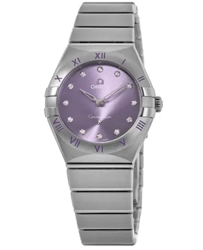 Authentic Omega Constellation Quartz 28 MM Purple Diamond Dial Steel Women's Watch Model 131.10.28.60.60.002 (violet, arb9380)