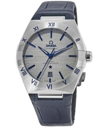 Omega Constellation Co-Axial Master Chronometer Grey Dial Blue Leather Strap Men's Watch Model 131.13.39.20.06.002 (arb9398)