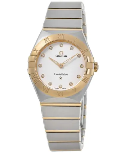 Omega Constellation Manhattan Quartz Watch Silver Dial 28mm Yellow Gold Diamond Bezel 131.20.28.60.52.002 (arb9423)