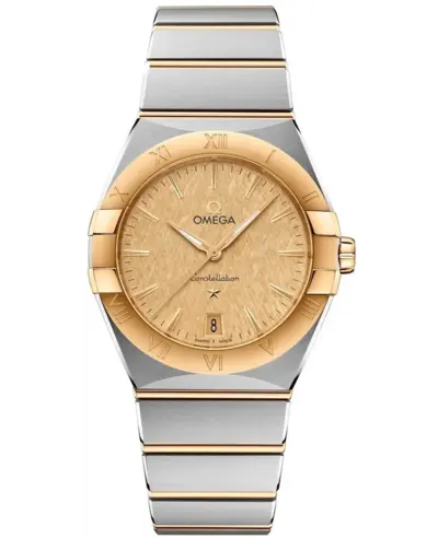 Brand New Authentic Omega Constellation Quartz 36mm - Model 13120366008001, Yellow Gold & Stainless Steel Case, Champagne Dial with Date 131.20.36.60.08.001 (arb9447)