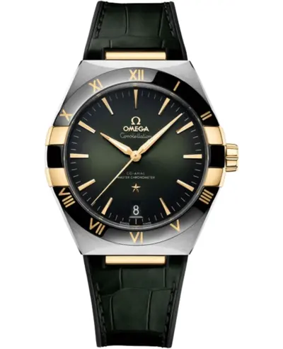 Omega Constellation Automatic Chronometer Green Dial Yellow Gold Leather Strap Men's Watch Model 131.23.41.21.10.001 (green, arb9460)