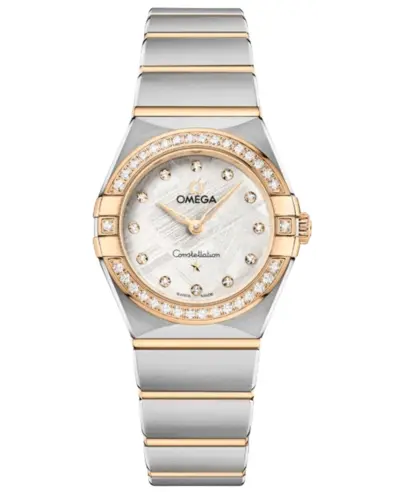 Omega Constellation Quartz Movement, 25mm Round Case, Grey Dial with Diamond Hour Markers and Yellow Gold/Polished Steel Paved Bezel - Model: 131.25.25.60.99.002 (arb9468)