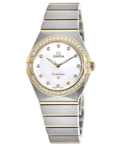 Omega Constellation Manhattan Mother of Pearl Diamond Dial Yellow Gold and Stainless Steel Women's Watch Model 131.25.28.60.55.002 13125286055002 (arb9472)
