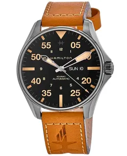 Authentic Hamilton Khaki Pilot Day Date H64725531 Men's Watch, Automatic Movement, Stainless Steel Case, Beige Calfskin Strap
