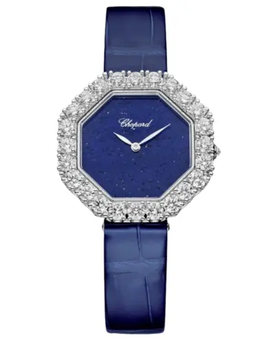 L'Heure Du Diamant Octagonal Automatic Blue Dial Diamond Bezel 18K White Gold Leather Strap Women's Watch [13A097-1112] Chopard (blue, arb9553)