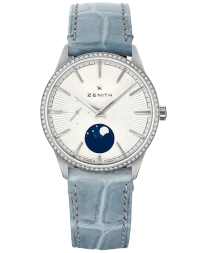 Zenith Elite Lady Moonphase Silver Dial Diamond Leather Strap Women's Watch Model 16.3200.692/01.C832 (arb9571)