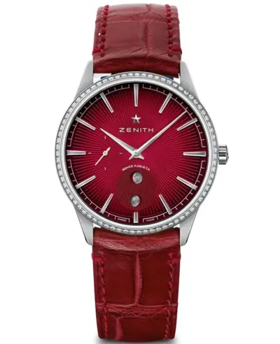 Limited Edition Zenith Elite Lady Moonphase Chronograph Red Dial Diamond Watch Model 16320169204C834 16.3201.692/04.C834 (red, arb9573)