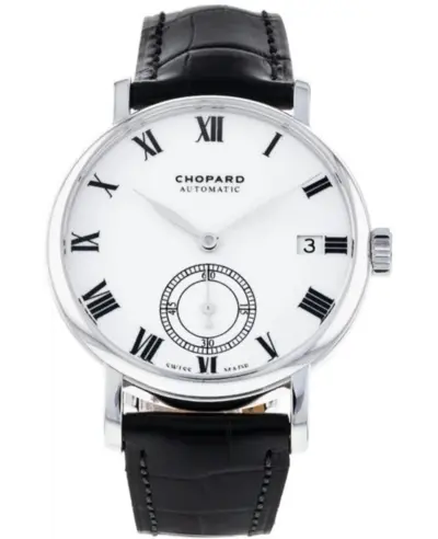 Chopard Classic Manufacture White Dial Men's Watch Model 161289-1001, 18kt White Gold Case with Black Alligator Leather Strap and Tang Clasp (white, arb9582)