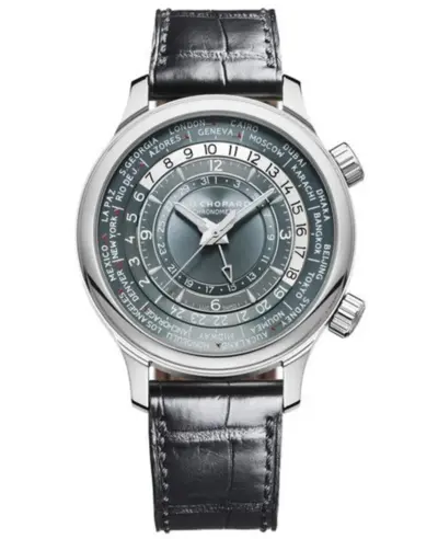 Chopard L.U.C Time Traveler One Men's Watch Model 161942-9001 Grey Dial Platinum Case Black Alligator Leather Strap Automatic Chronometer World Timer GMT (arb9590)