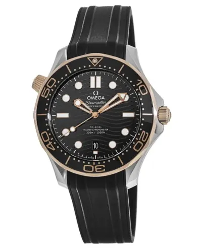 Omega Seamaster Diver 300M Sedna Gold & Steel Black Dial Rubber Strap Men's Watch (Model: 210.22.42.20.01.002) (black, arb9677)
