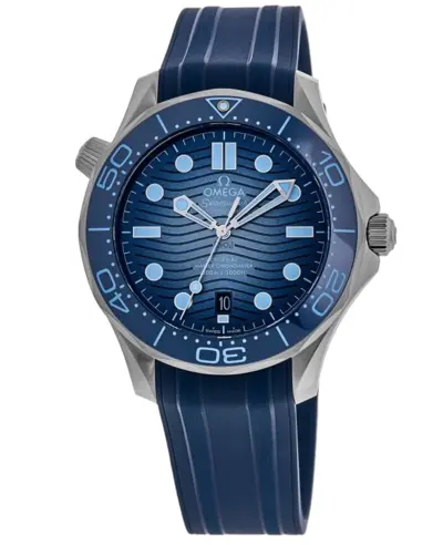 Omega Seamaster Diver 300M Summer Blue Dial Rubber Strap Automatic Chronograph Sports Watch With Unidirectional Bezel 210.32.42.20.03.002 (blue, arb9696)