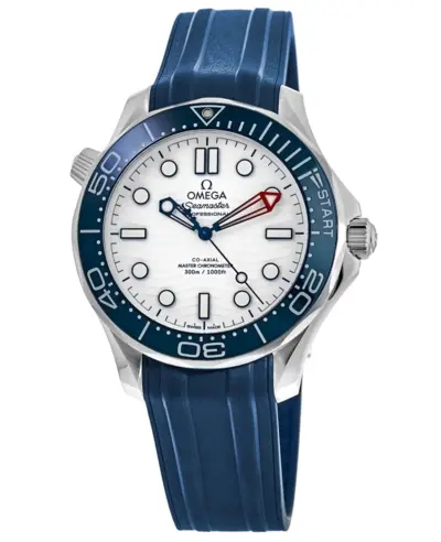 Omega Seamaster Diver 300M Model 210.32.42.20.04.002, White Dial Blue Rubber Strap Automatic Chronometer Movement with Unique Case Shape (white, arb9698)