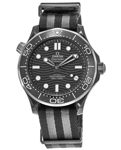 Omega Seamaster Diver 300M - Model: 210.92.44.20.01.002 (Also known as 21092442001002) - Authentic Men's Watch with Ceramic Black Dial and Two-Tone Fabric Strap (black, arb9711)