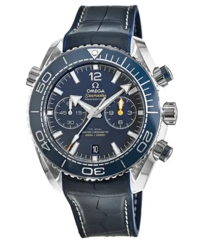 Omega Seamaster Planet Ocean 600M Chronograph - Blue Dial, 45.5mm, Stainless Steel Case with Leather Strap, Model: 215.33.46.51.03.001 (blue, arb9744)