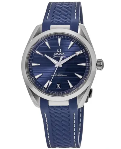 Omega Seamaster Aqua Terra 150m Co-Axial Chronometer Blue Dial Rubber Strap Men's Watch, Model: 220.12.41.21.03.007 (blue, arb9814)