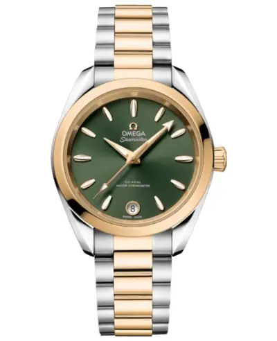 Brand New Authentic Omega Seamaster Aqua Terra Shades Automatic Green Dial 22020342010002, 18K Yellow Gold Bezel Steel Women's Watch 220.20.34.20.10.002 (green, arb9831)