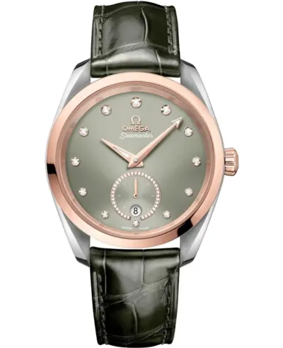 Omega Seamaster Aqua Terra 150m Master Co-Axial Chronograph Green Dial Steel Rose Gold Case with Grey Leather Strap - Model: 220.23.38.20.60.001 (green, arb9853)