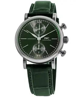 IWC Portofino Chronograph Automatic Green Dial Leather Strap Men's Watch iw391405