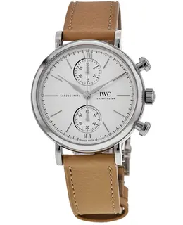 IWC Portofino Chronograph Automatic Silver Dial Beige Leather Strap Men's Watch IW391502