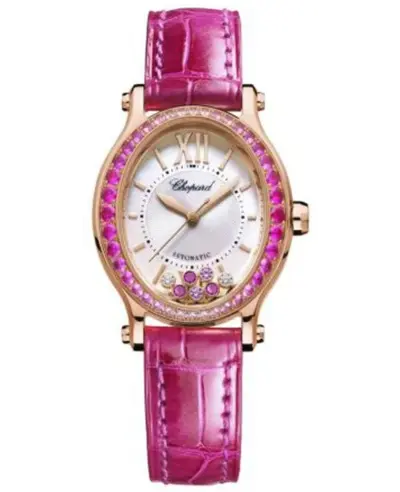 Chopard Happy Sport Oval 7 Floating Diamonds White Leather Strap Women's Watch Model 275362-5003 (white, arb9975)