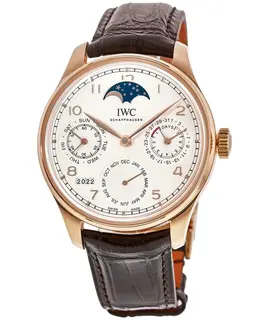 New IWC Portugieser Perpetual Calendar Rose Gold Case Silver Dial Men's Watch IW503302