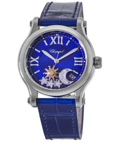 Chopard Happy Sport Medium 36mm Sun, Moon and Stars Automatic Blue Diamond Dial Women's Watch Model: 278559-3011 (blue, arb9994)