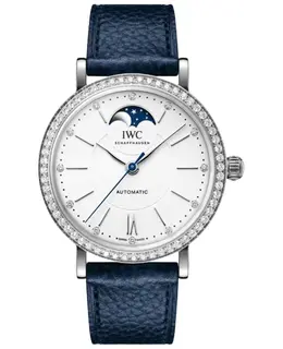 IWC Portofino Automatic Moon Phase Silver Dial Diamond Bezel Blue Strap Women's Watch Model IW659601