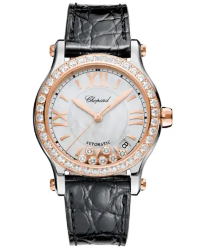 Chopard Happy Sport Medium Automatic 36mm Mother of Pearl Diamond Leather Strap Women's Watch Model 278559-6006 (arb9999)