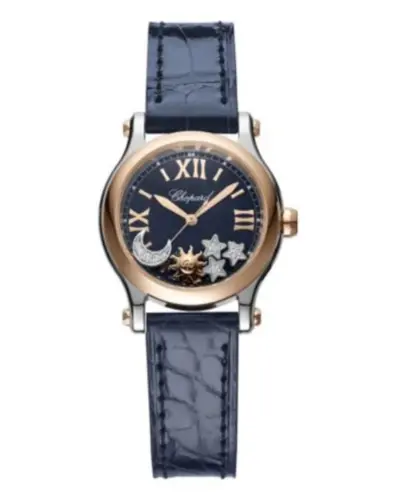 Chopard Happy Sport Watch Model 278573-6027, Blue Diamond Dial, Rose Gold Bezel (blue, arb10020)