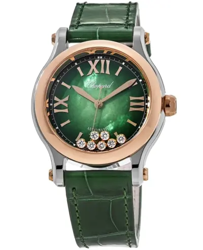 Chopard Happy Sport Medium 36mm Green Mother of Pearl Dial Floating Diamonds Women's Watch Model 278578-6002 (green, arb10022)
