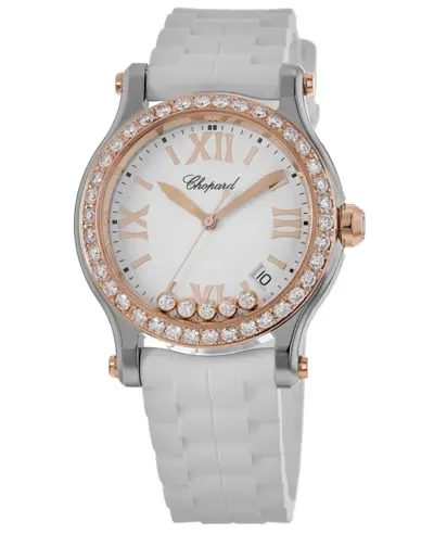 Chopard Happy Sport Medium Quartz Watch 36mm White Dial Custom Diamond Rose Gold Bezel Model 278582-6001-CD (white, arb10041)
