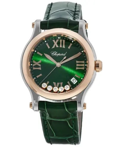 Chopard Happy Sport Round 36mm Green Diamond Dial Gold Bezel Women's Watch Model 278582-6005 (green, arb10047)