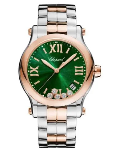 Chopard Happy Sport Medium 36mm Green Dial Floating Diamonds Women's Luxury Watch Model 278582-6006 (green, arb10048)