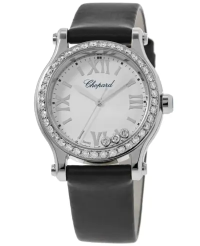 Chopard Happy Sport 30mm White Floating Diamond Dial Satin Strap Custom Diamond Bezel Women's Watch Model 278590-3001S-CD (white, arb15462)