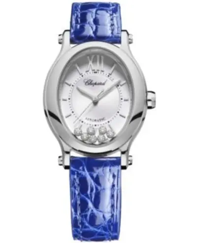 Chopard Happy Sport Oval 7 Floating Diamonds Silver Dial Leather Strap Women's Watch Model: 278602-3001 (arb10064)
