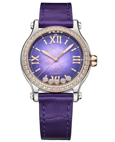 Chopard Happy Sport Automatic 33mm Purple Dial Diamond Bezel Leather Strap Women's Watch Model 278608-6012 (violet, arb10083)