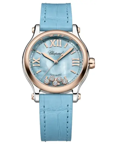 Chopard Happy Sport Automatic Model 278608-6013 - Blue Dial, Mother of Pearl, Rose Gold Bezel & Bracelet (blue, arb10084)