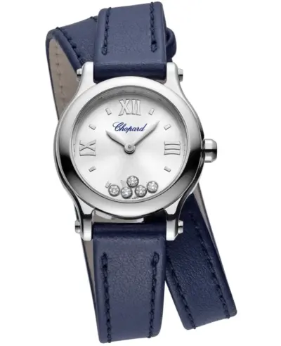 Chopard Happy Sport Watch Model 278620-3001 - Silver Diamond Dial & Leather Strap (arb10088)