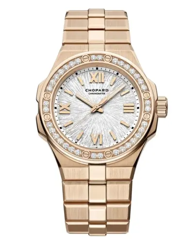 Chopard Alpine Eagle 33 Automatic Grey Dial Diamond Bezel 18K Rose Gold Women's Watch Model 295384-5001 (arb10109)