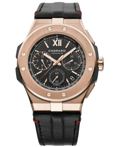 Chopard Alpine Eagle XL Chrono Automatic Black Dial 18K Rose Gold Leather Strap Men's Watch Model 295387-9001 (black, arb10111)